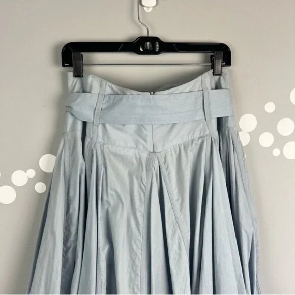 For The Republic Cotton Belted Midi Skirt Size 8 Light Blue Pleated A-Line - Picture 7 of 8